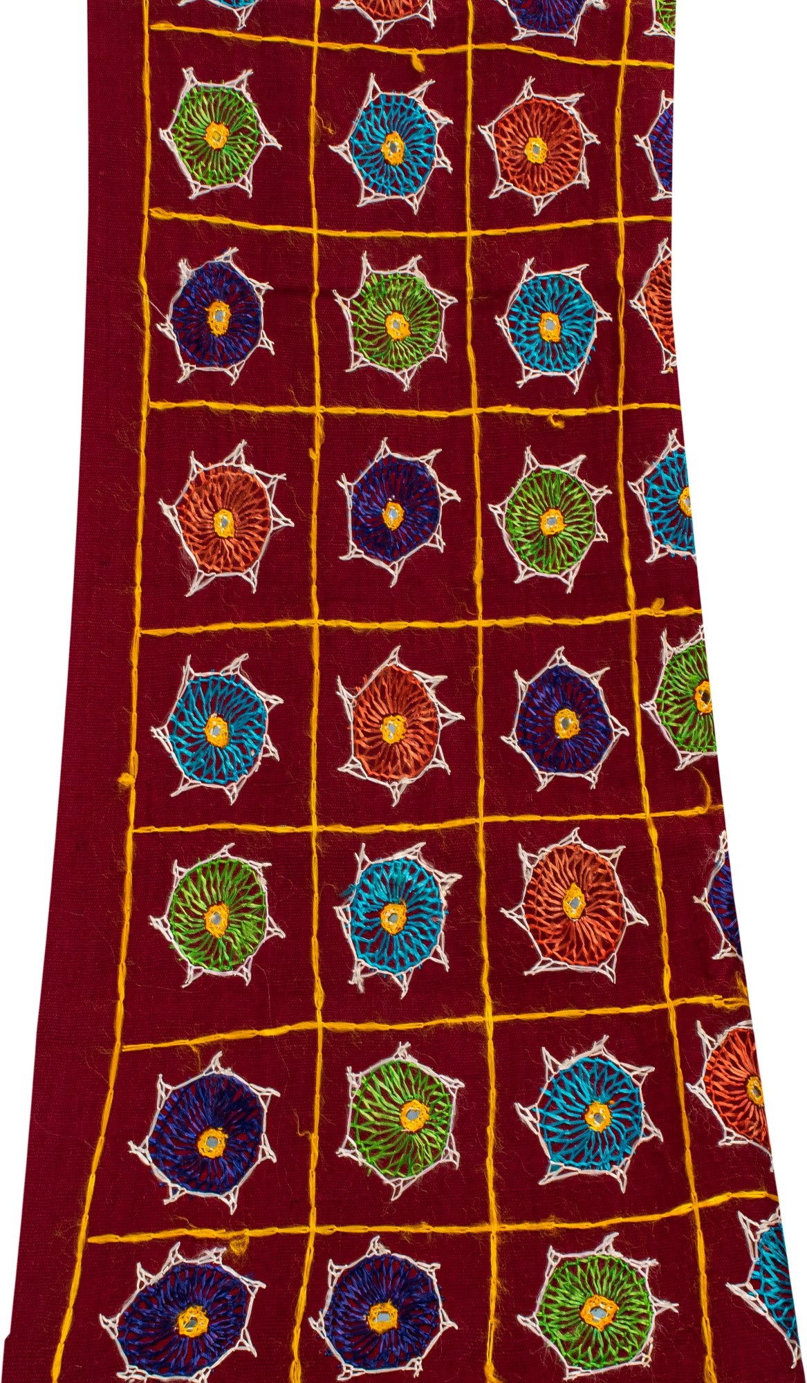 Sanskriti Vintage Maroon Pure Cotton Dupatta/Stole Kutch Hand Embroidery Mirror