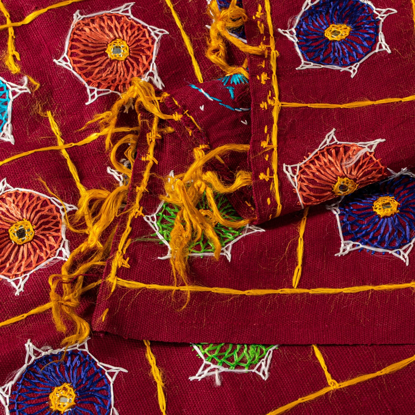 Sanskriti Vintage Maroon Pure Cotton Dupatta/Stole Kutch Hand Embroidery Mirror