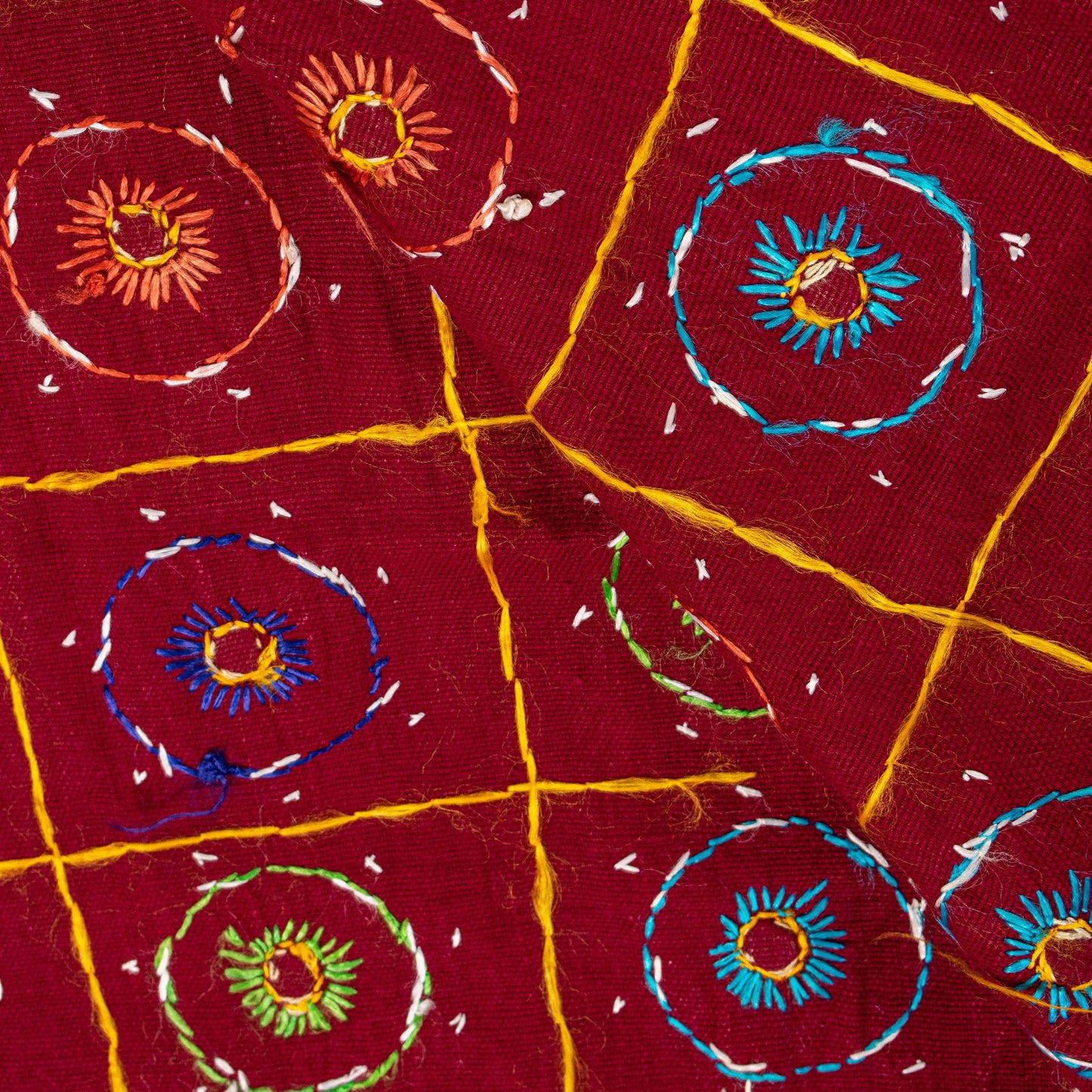 Sanskriti Vintage Maroon Pure Cotton Dupatta/Stole Kutch Hand Embroidery Mirror