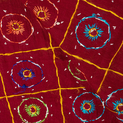 Sanskriti Vintage Maroon Pure Cotton Dupatta/Stole Kutch Hand Embroidery Mirror