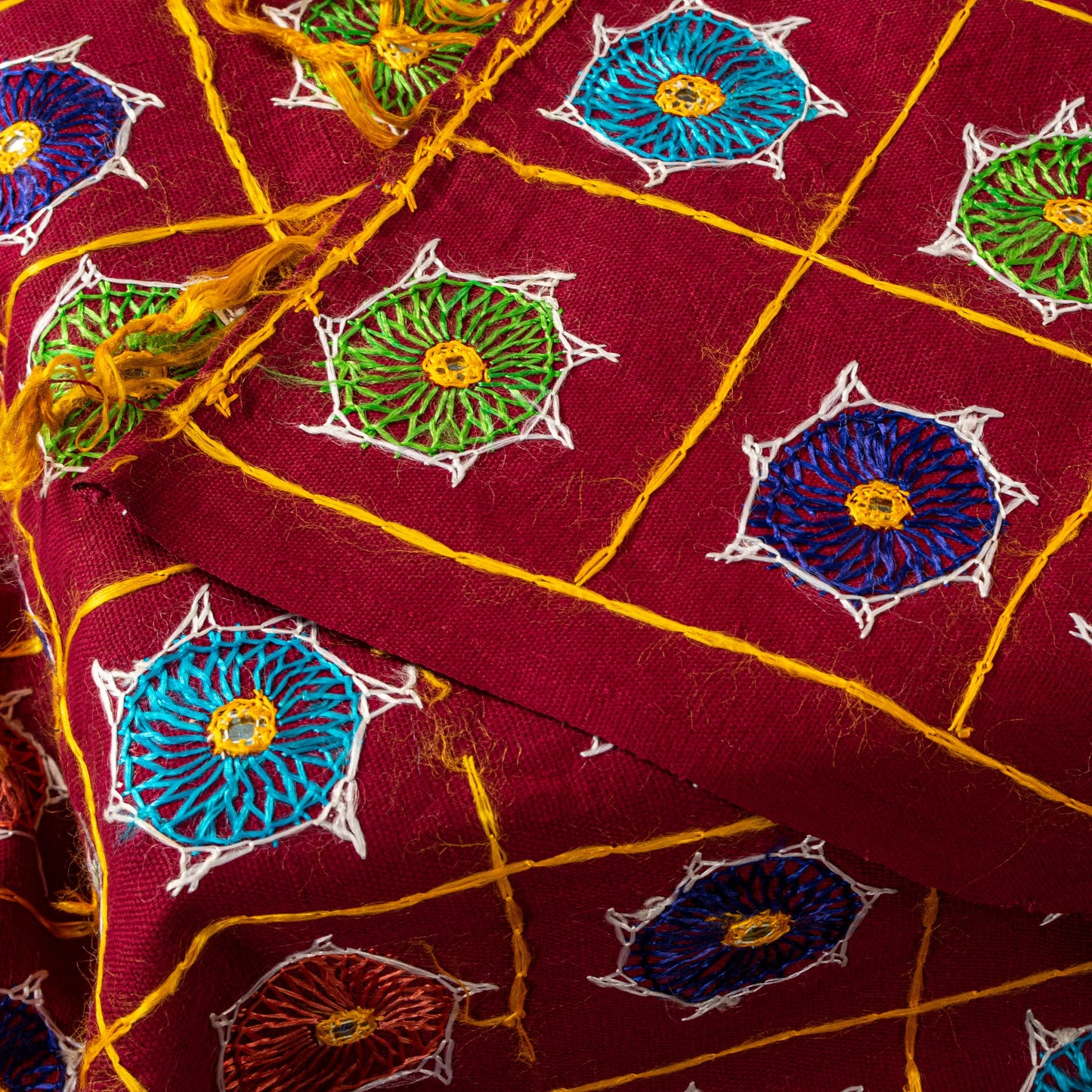 Sanskriti Vintage Maroon Pure Cotton Dupatta/Stole Kutch Hand Embroidery Mirror