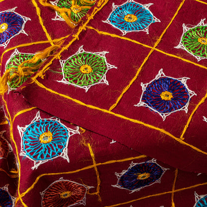 Sanskriti Vintage Maroon Pure Cotton Dupatta/Stole Kutch Hand Embroidery Mirror