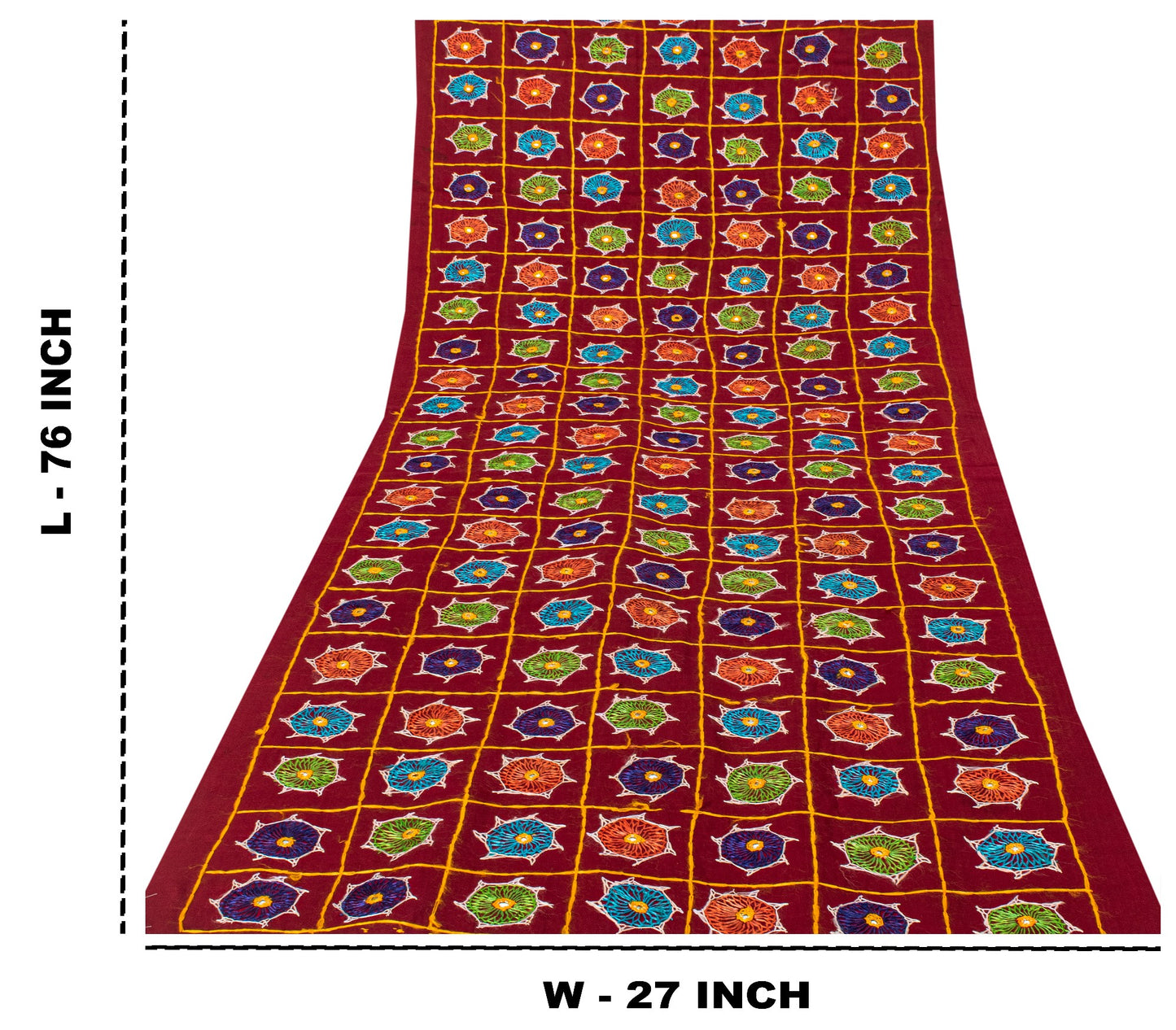 Sanskriti Vintage Maroon Pure Cotton Dupatta/Stole Kutch Hand Embroidery Mirror