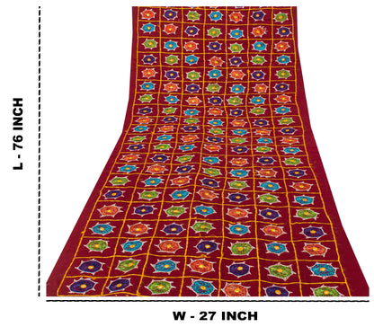 Sanskriti Vintage Maroon Pure Cotton Dupatta/Stole Kutch Hand Embroidery Mirror
