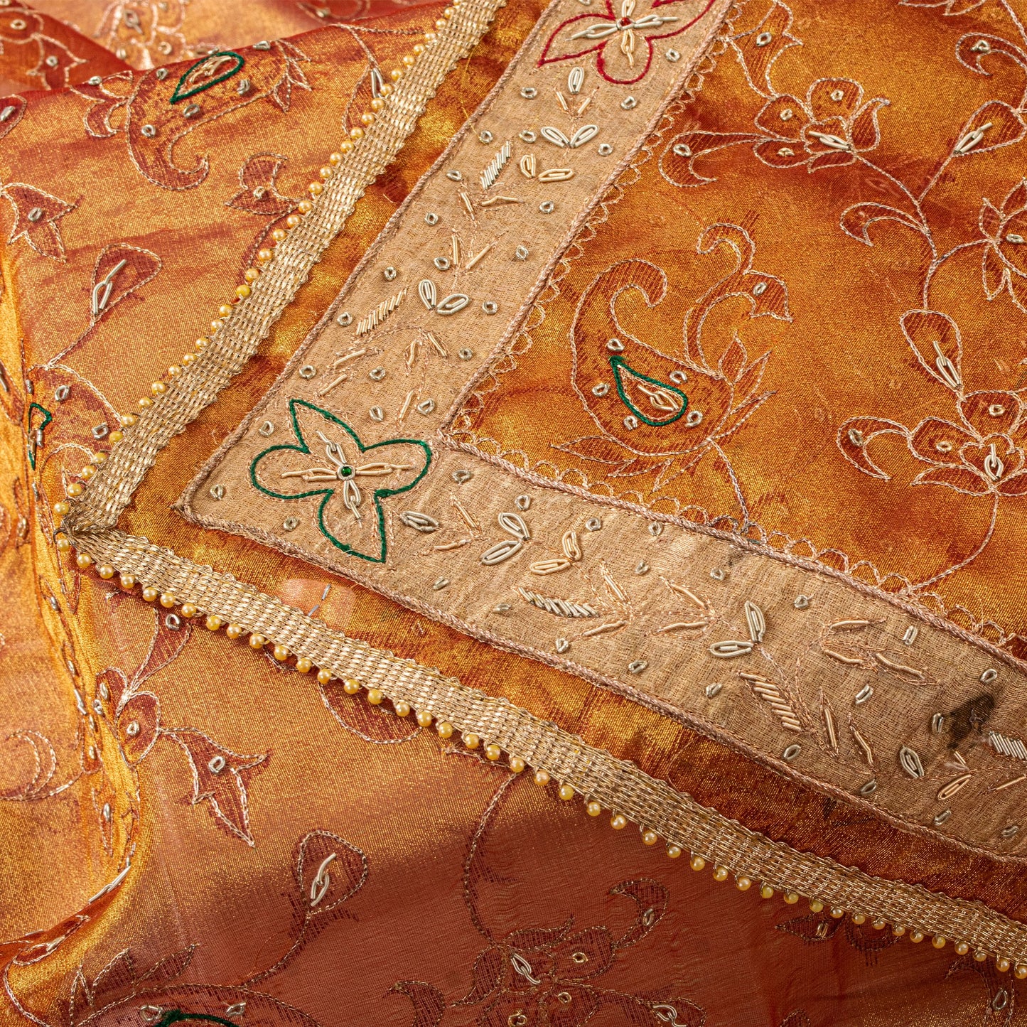 Sanskriti Vintage Golden Dupatta/Stole Art Silk Hand Embroidered Zardozi Zari