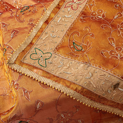 Sanskriti Vintage Golden Dupatta/Stole Art Silk Hand Embroidered Zardozi Zari