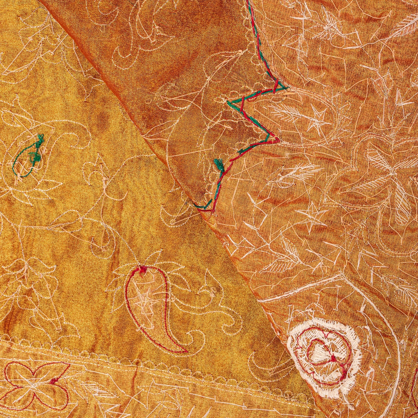 Sanskriti Vintage Golden Dupatta/Stole Art Silk Hand Embroidered Zardozi Zari
