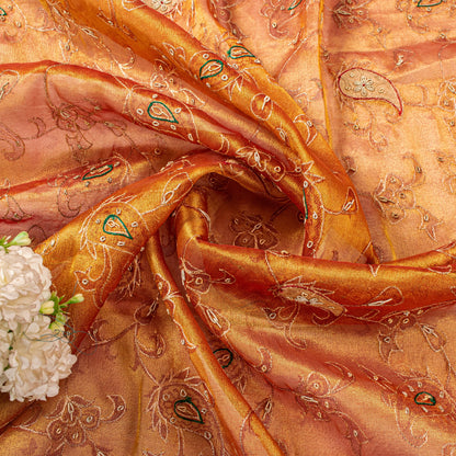 Sanskriti Vintage Golden Dupatta/Stole Art Silk Hand Embroidered Zardozi Zari