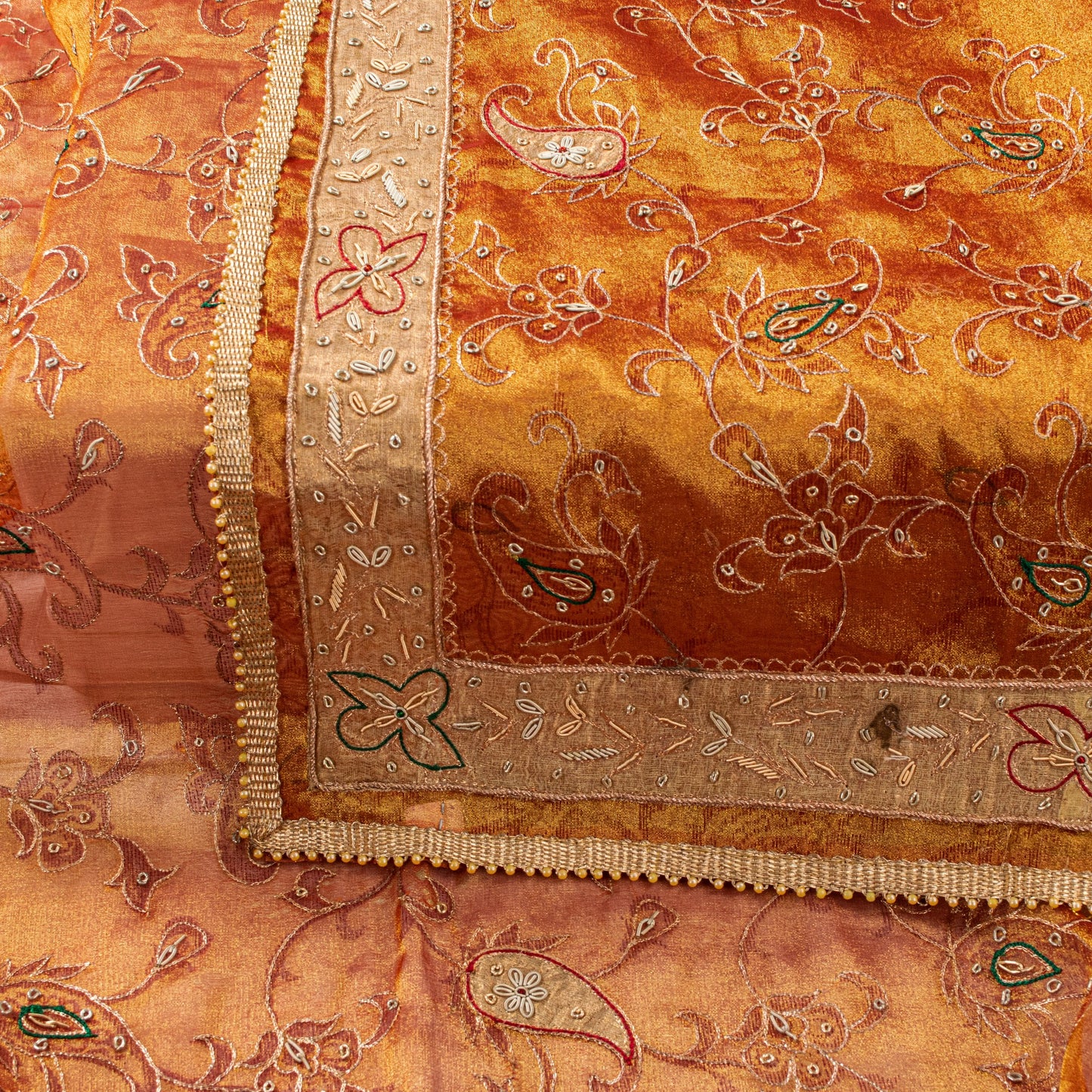 Sanskriti Vintage Golden Dupatta/Stole Art Silk Hand Embroidered Zardozi Zari