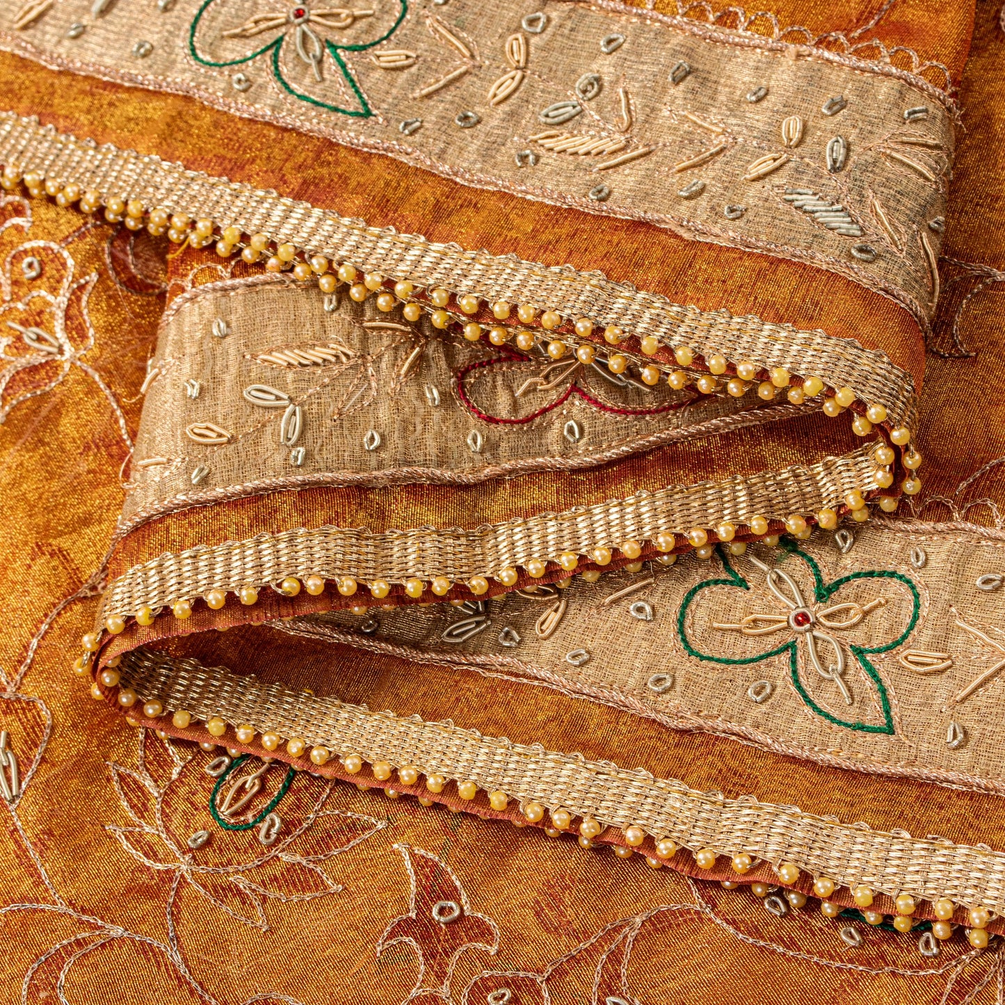 Sanskriti Vintage Golden Dupatta/Stole Art Silk Hand Embroidered Zardozi Zari