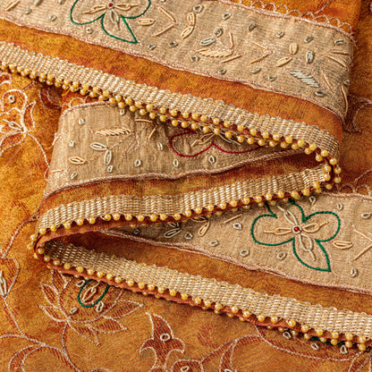 Sanskriti Vintage Golden Dupatta/Stole Art Silk Hand Embroidered Zardozi Zari