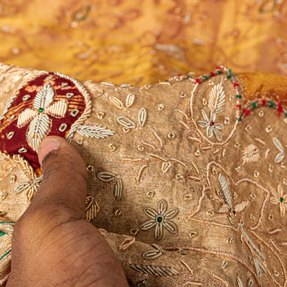 Sanskriti Vintage Golden Dupatta/Stole Art Silk Hand Embroidered Zardozi Zari