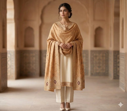 Sanskriti Vintage Golden Dupatta/Stole Art Silk Hand Embroidered Zardozi Zari
