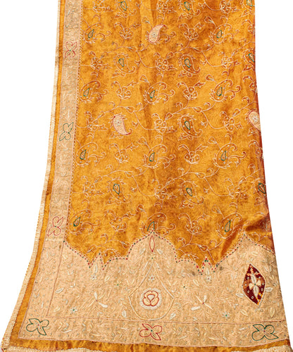Sanskriti Vintage Golden Dupatta/Stole Art Silk Hand Embroidered Zardozi Zari