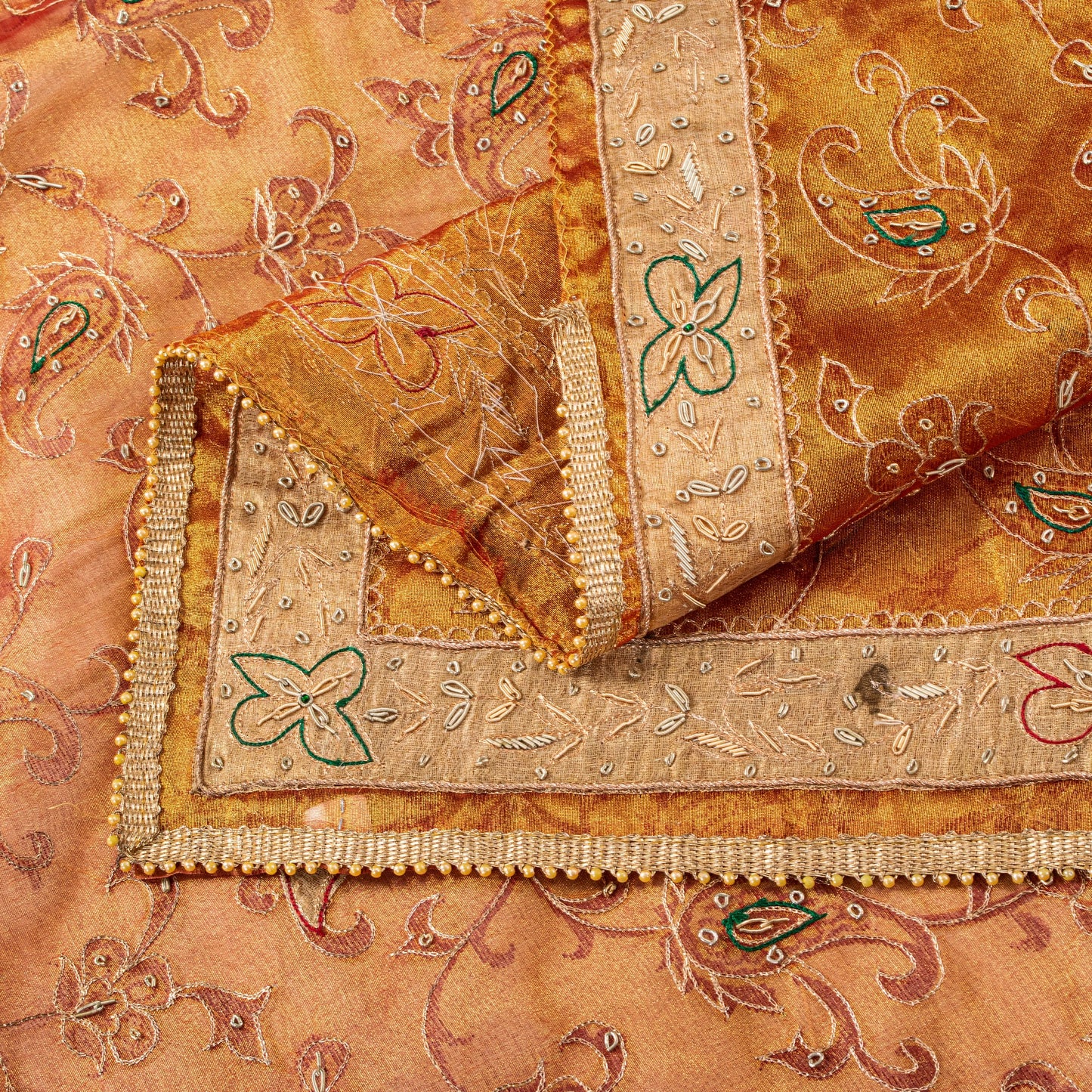 Sanskriti Vintage Golden Dupatta/Stole Art Silk Hand Embroidered Zardozi Zari