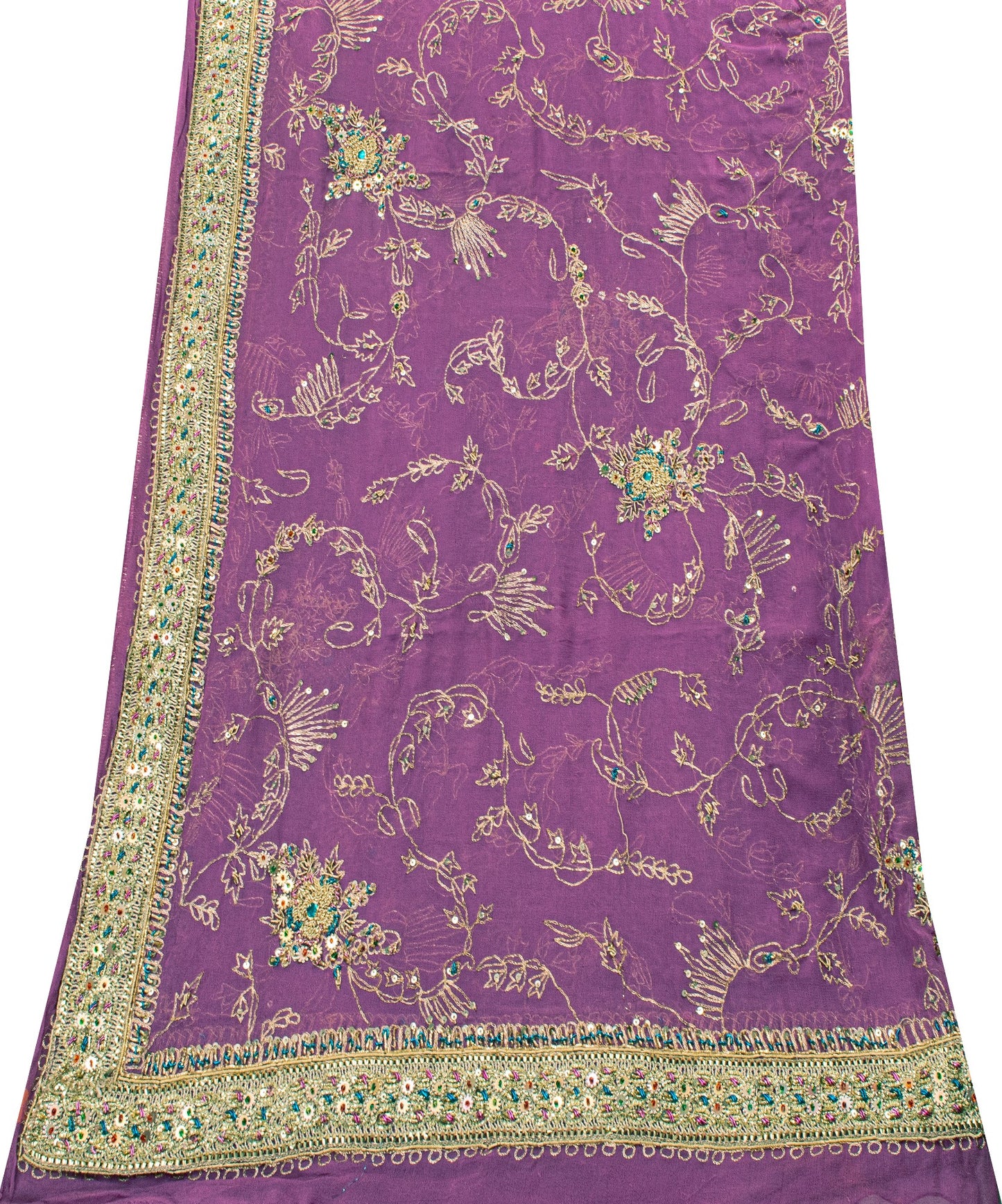 Sanskriti Vintage Purple Pure Georgette Dupatta/Stole Hand Embroidery Zardozi