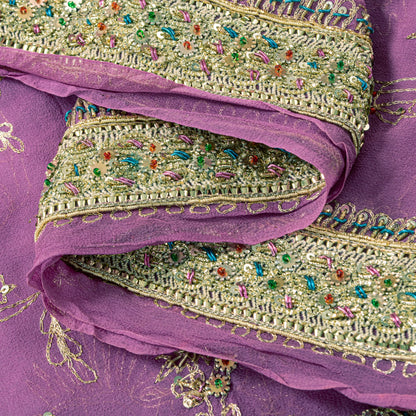 Sanskriti Vintage Purple Pure Georgette Dupatta/Stole Hand Embroidery Zardozi