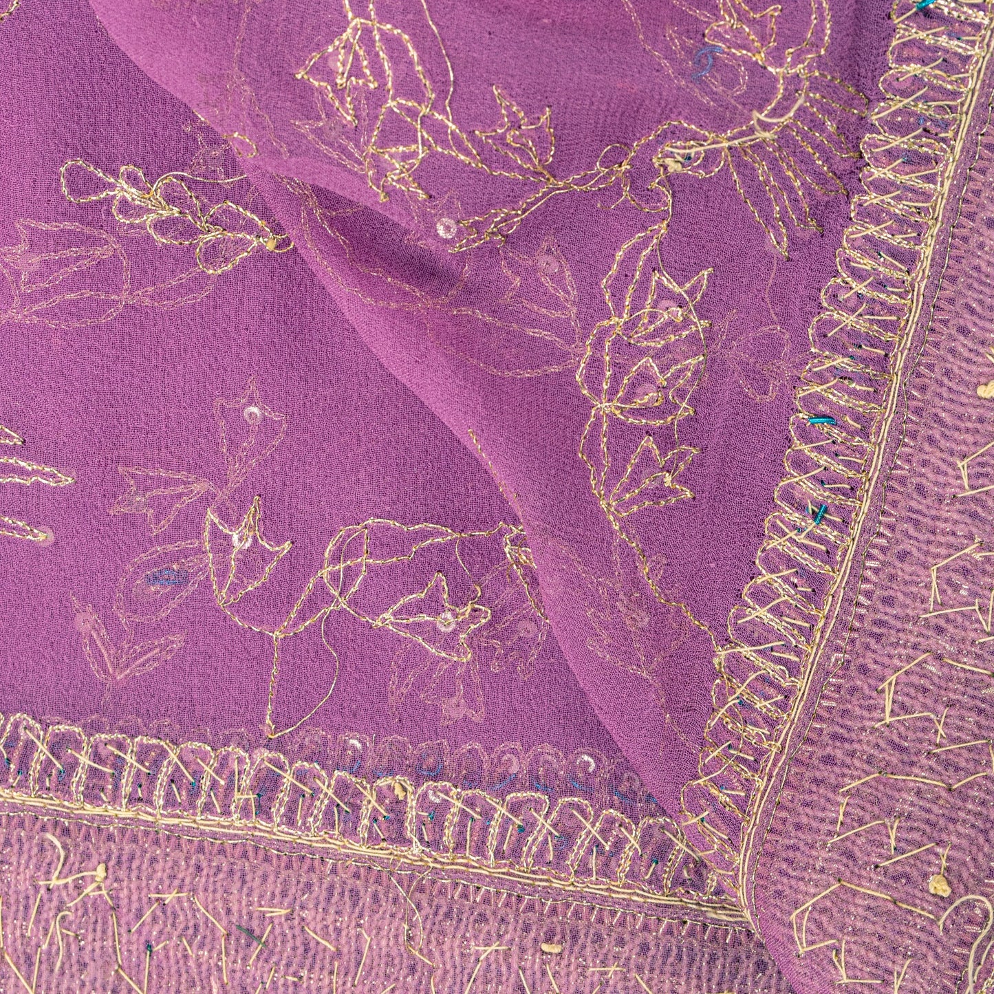 Sanskriti Vintage Purple Pure Georgette Dupatta/Stole Hand Embroidery Zardozi