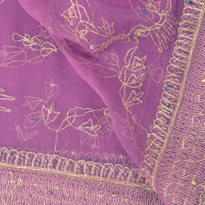 Sanskriti Vintage Purple Pure Georgette Dupatta/Stole Hand Embroidery Zardozi