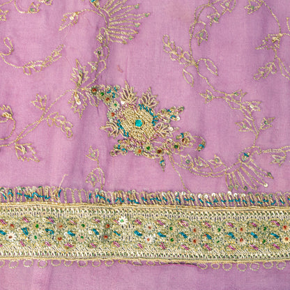 Sanskriti Vintage Purple Pure Georgette Dupatta/Stole Hand Embroidery Zardozi