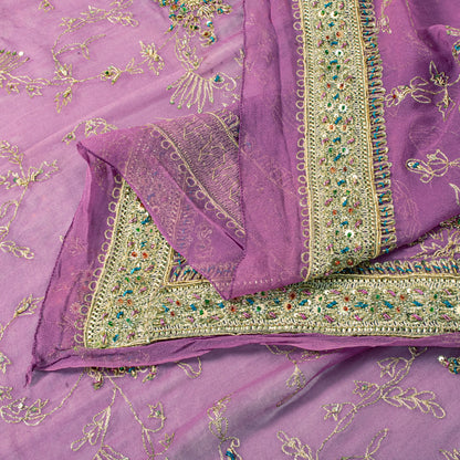 Sanskriti Vintage Purple Pure Georgette Dupatta/Stole Hand Embroidery Zardozi