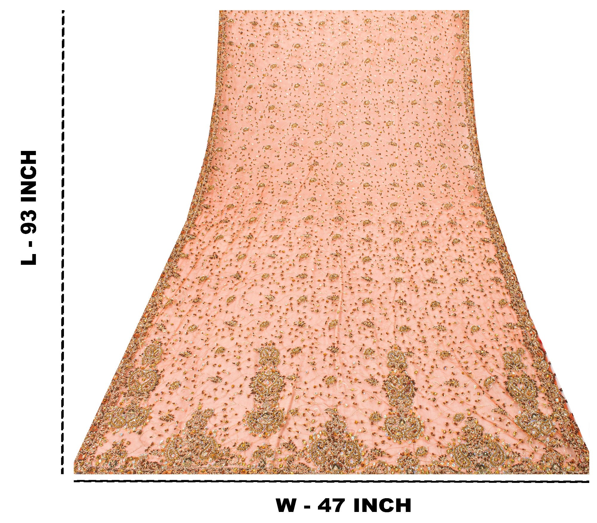 Sanskriti Vintage Peach Net Dupatta/Stole Hand Embroidery Zari Zardozi Neck Veil