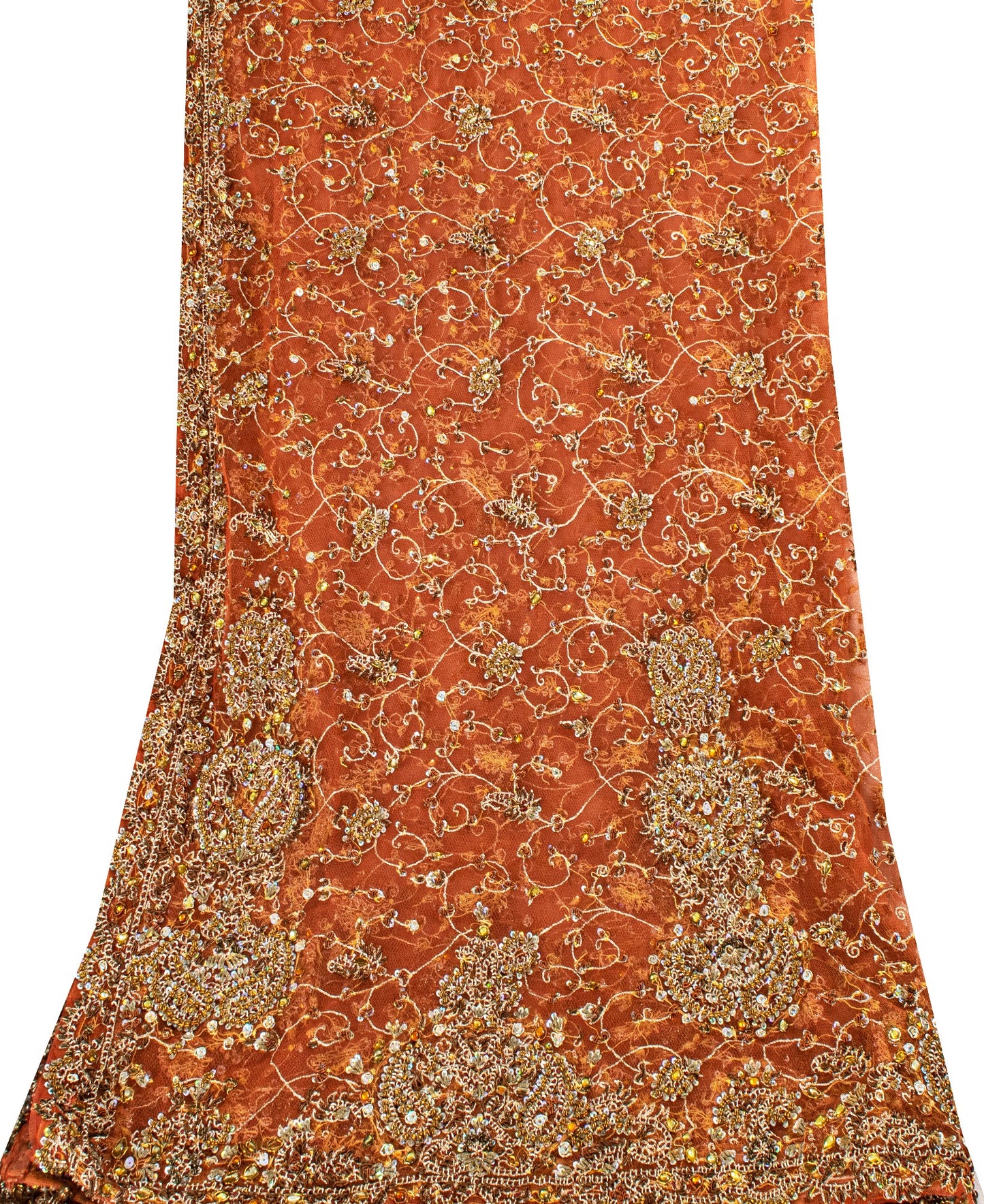 Sanskriti Vintage Peach Net Dupatta/Stole Hand Embroidery Zari Zardozi Neck Veil