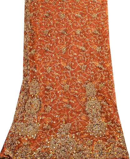 Sanskriti Vintage Peach Net Dupatta/Stole Hand Embroidery Zari Zardozi Neck Veil