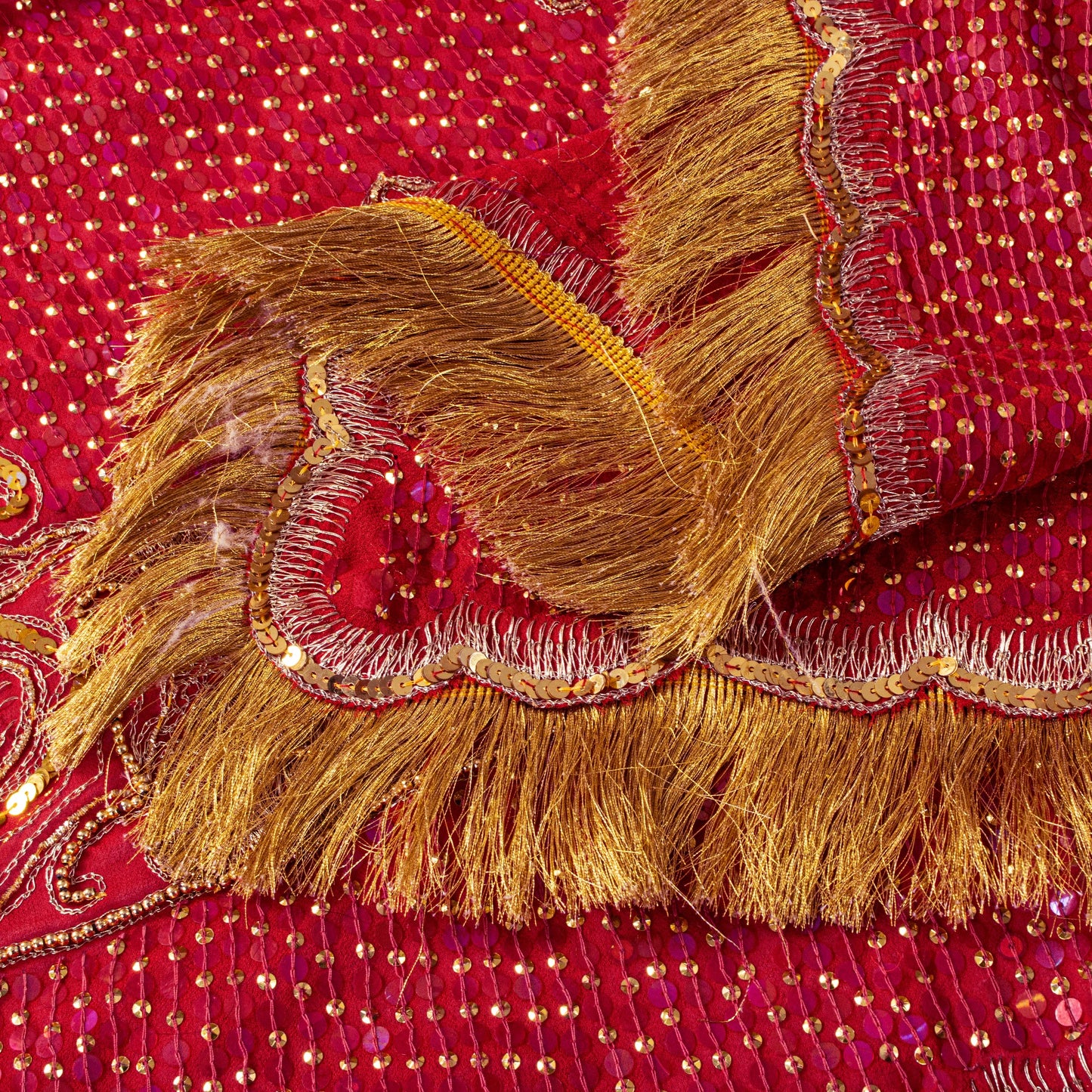 Sanskriti Vintage Red Georgette Dupatta/Stole Hand Embroidery Zari Sequins Veil