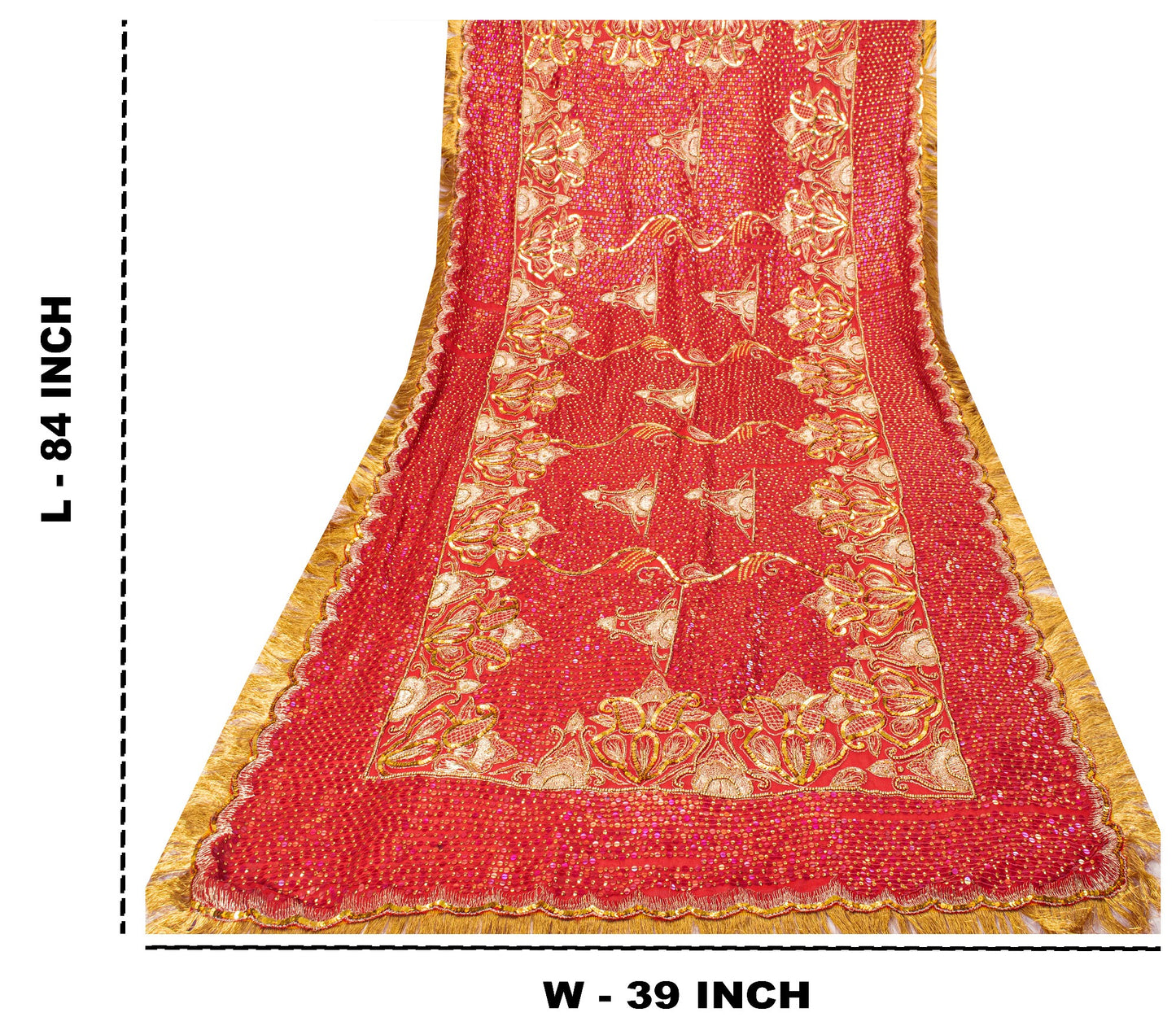 Sanskriti Vintage Red Georgette Dupatta/Stole Hand Embroidery Zari Sequins Veil