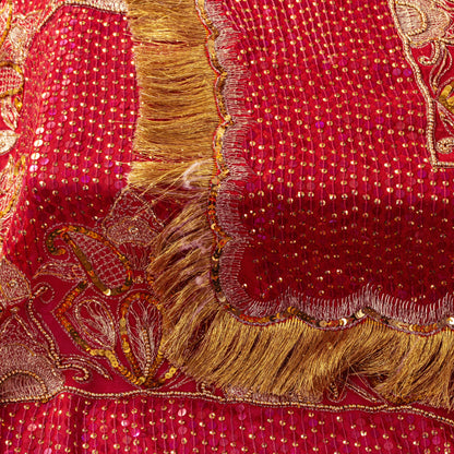 Sanskriti Vintage Red Georgette Dupatta/Stole Hand Embroidery Zari Sequins Veil