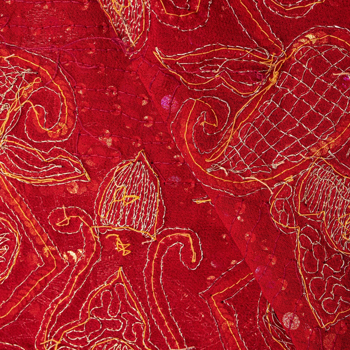 Sanskriti Vintage Red Georgette Dupatta/Stole Hand Embroidery Zari Sequins Veil