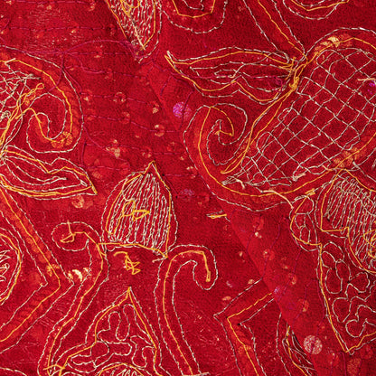 Sanskriti Vintage Red Georgette Dupatta/Stole Hand Embroidery Zari Sequins Veil