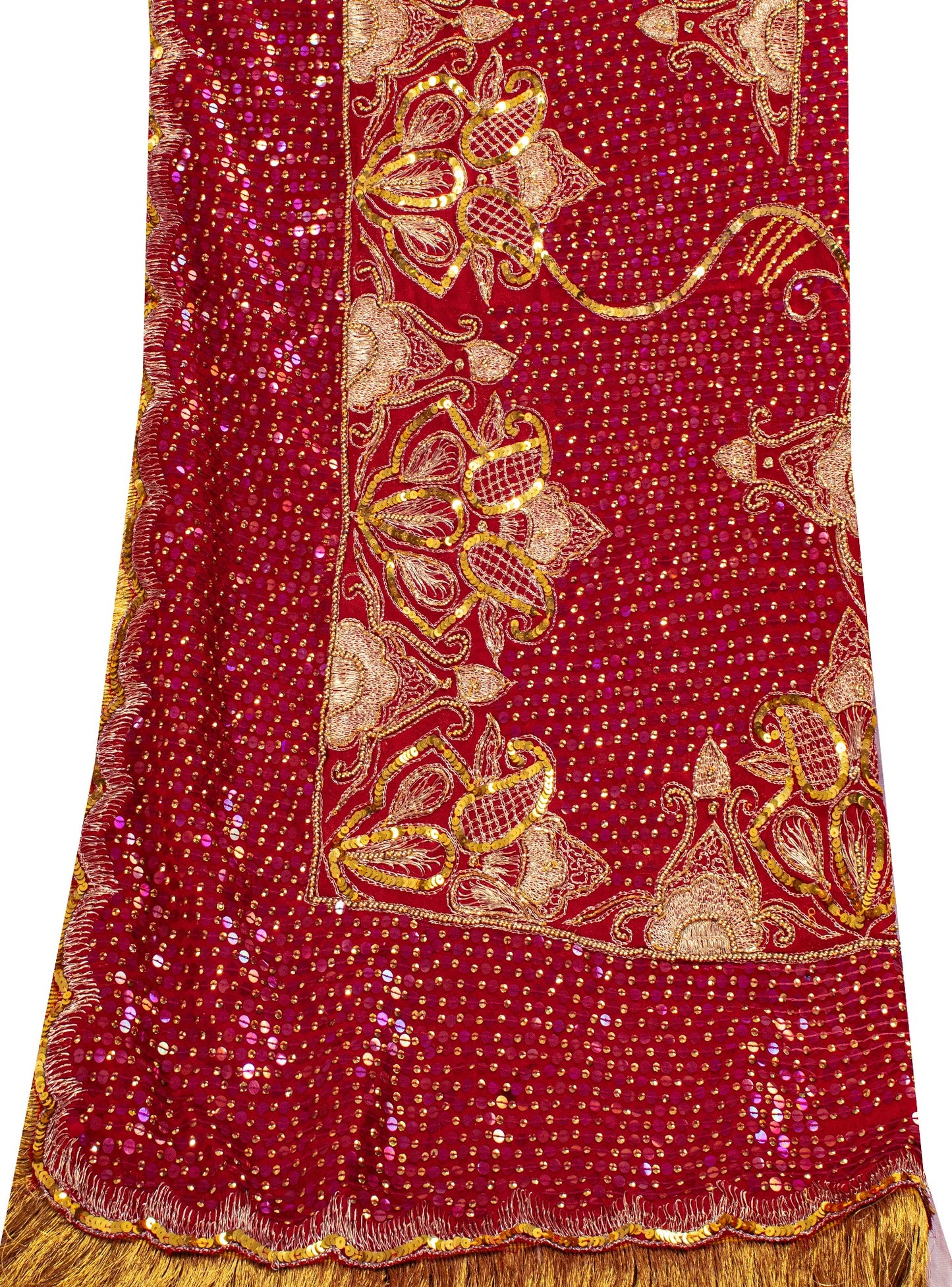 Sanskriti Vintage Red Georgette Dupatta/Stole Hand Embroidery Zari Sequins Veil