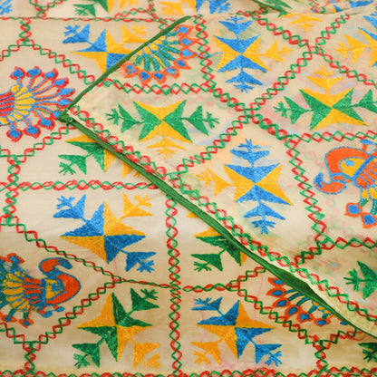 Sanskriti Vintage White Organza Dupatta/Stole Peacock Hand Embroidered Phulkari