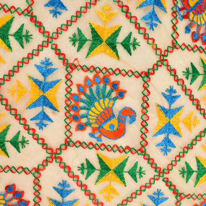 Sanskriti Vintage White Organza Dupatta/Stole Peacock Hand Embroidered Phulkari