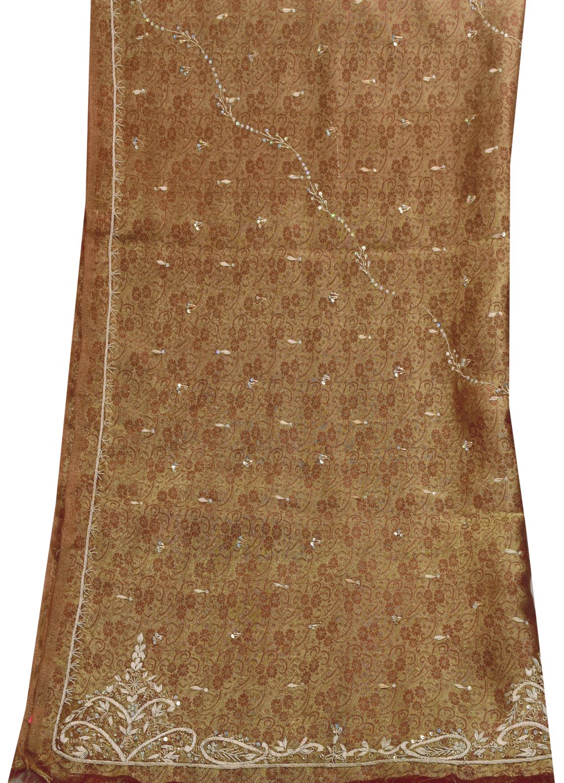 Sanskriti Vintage Golden Brown Art Silk Dupatta/Stole Hand Embroidery Zardozi