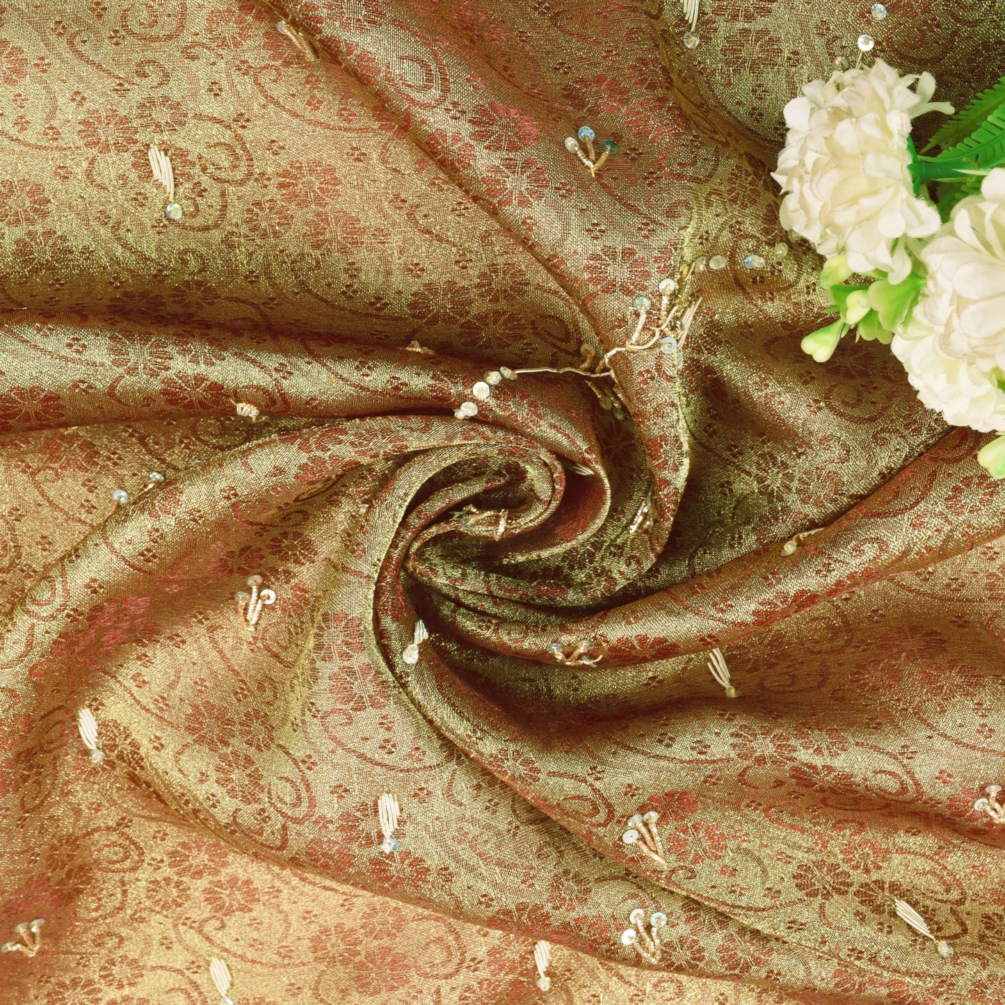 Sanskriti Vintage Golden Brown Art Silk Dupatta/Stole Hand Embroidery Zardozi