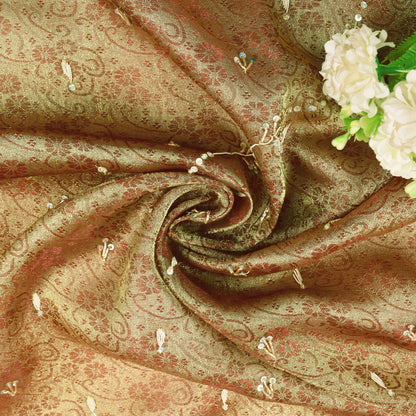 Sanskriti Vintage Golden Brown Art Silk Dupatta/Stole Hand Embroidery Zardozi
