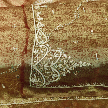 Sanskriti Vintage Golden Brown Art Silk Dupatta/Stole Hand Embroidery Zardozi