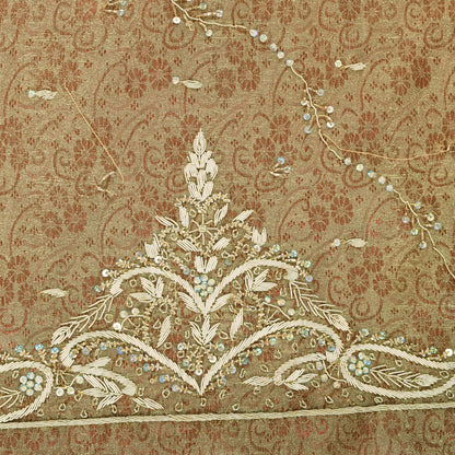 Sanskriti Vintage Golden Brown Art Silk Dupatta/Stole Hand Embroidery Zardozi