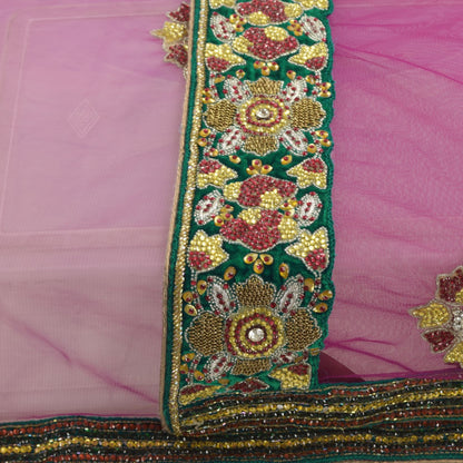 Sanskriti Vintage Purple Net Dupatta/Stole Hand Beaded Zardozi Stone Wrap Veil
