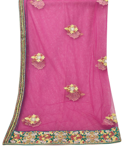 Sanskriti Vintage Purple Net Dupatta/Stole Hand Beaded Zardozi Stone Wrap Veil