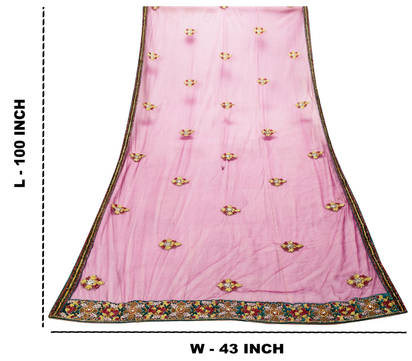 Sanskriti Vintage Purple Net Dupatta/Stole Hand Beaded Zardozi Stone Wrap Veil