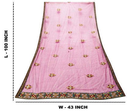Sanskriti Vintage Purple Net Dupatta/Stole Hand Beaded Zardozi Stone Wrap Veil