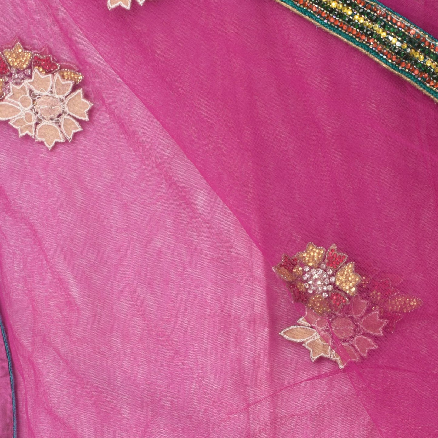 Sanskriti Vintage Purple Net Dupatta/Stole Hand Beaded Zardozi Stone Wrap Veil