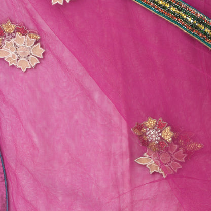 Sanskriti Vintage Purple Net Dupatta/Stole Hand Beaded Zardozi Stone Wrap Veil