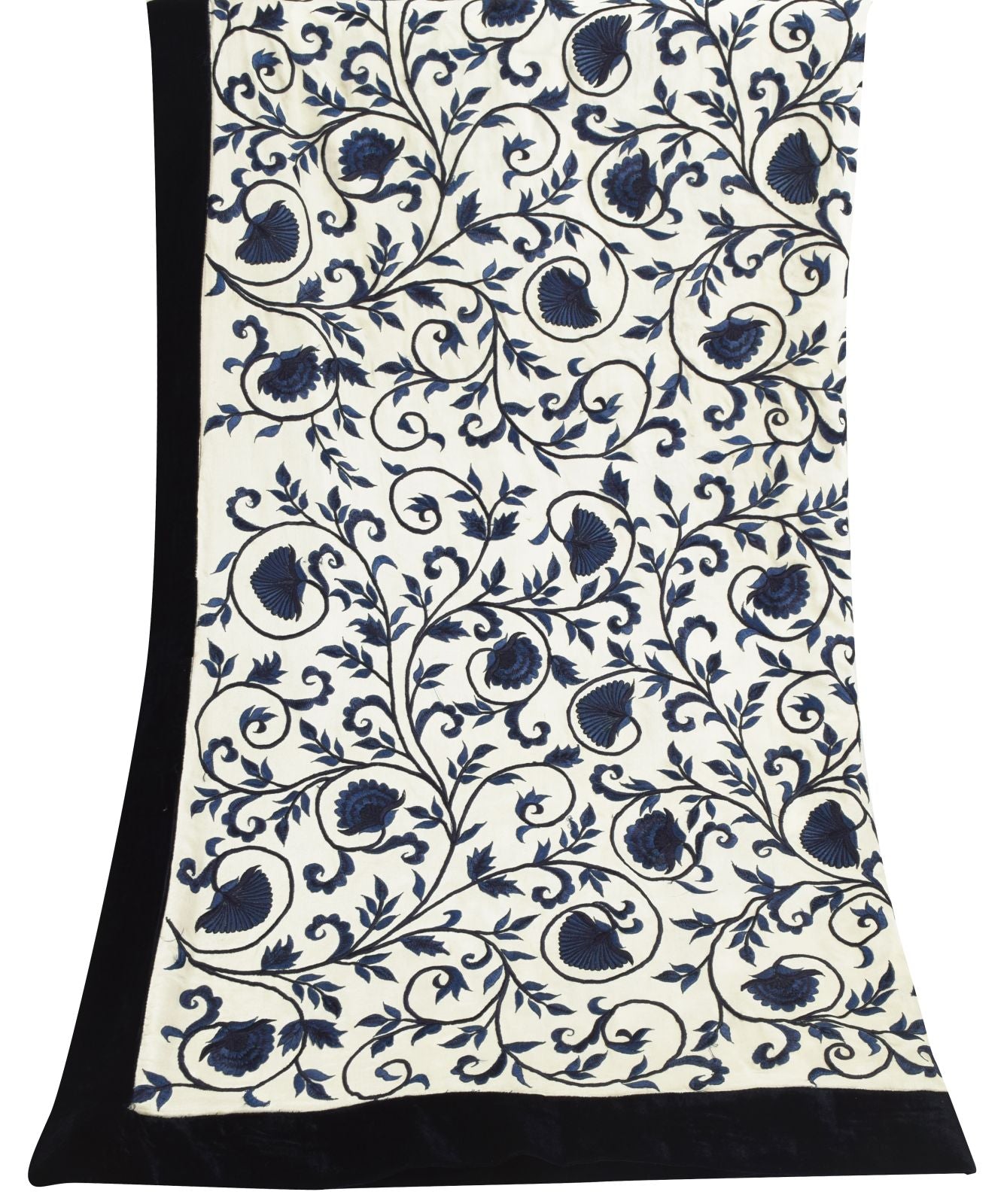 Sanskriti Vintage White Pure Crepe Silk Dupatta/Stole Floral Embroidered Veil