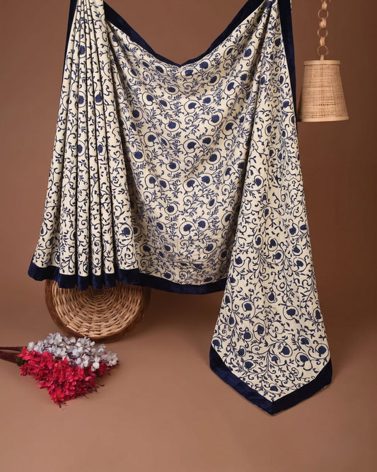 Sanskriti Vintage White Pure Crepe Silk Dupatta/Stole Floral Embroidered Veil