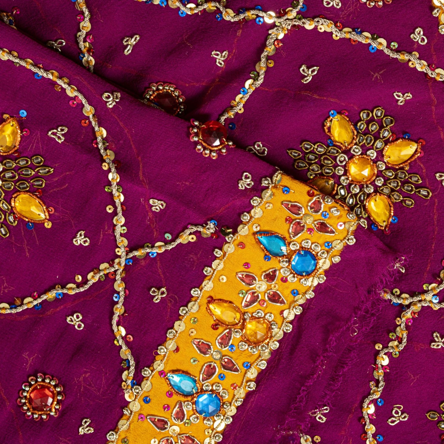 Sanskriti Vintage Purple Pure Georgette Dupatta/Stole Hand Embroidery Zardozi